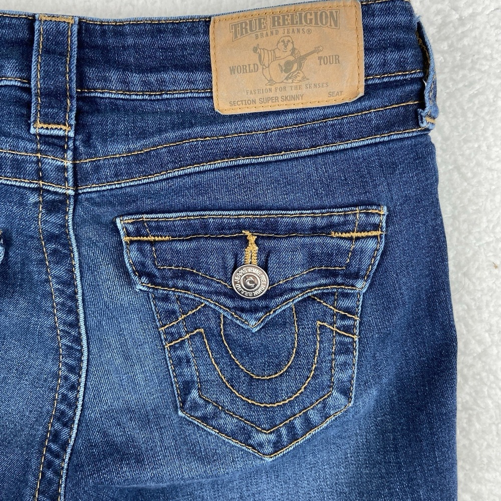 TRUE RELIGION Super Skinny Blue Jeans  26 Frayed Ankle‎ FLAP Pockets Stretch
